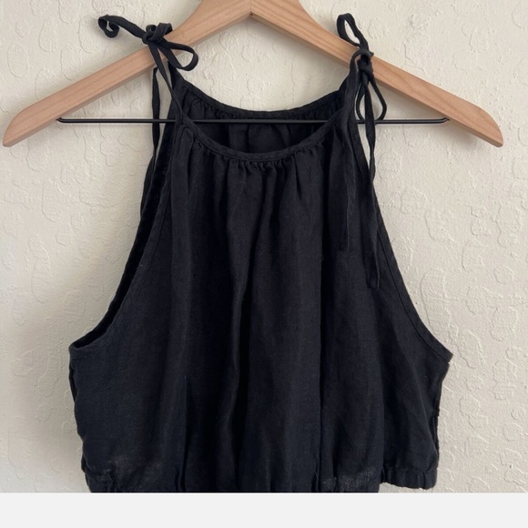 J. Crew Women’s Cutout Linen Tank Top Black Halter Peplum Tie Shoulder - Picture 4 of 7